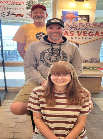 Joe Atkin and three generations of his family shot the NSTA Race for the Buckle Big 50. Joe is with son Wes Atkin and granddaughter Sadie Jo Ramsey. Joe Atkin and three generations of his family shot the NSTA Race for the Buckle Big 50. Joe is with son Wes Atkin and granddaughter Sadie Jo Ramsey.